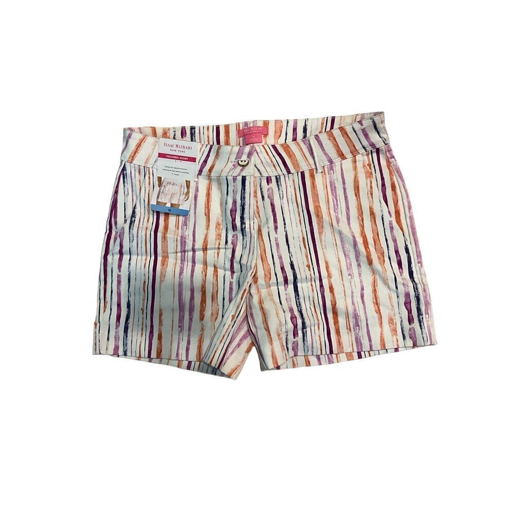 Isaac Mizrahi Tailored Shorts Women's 10 White Watercolor Striped Slash‎ Pocket